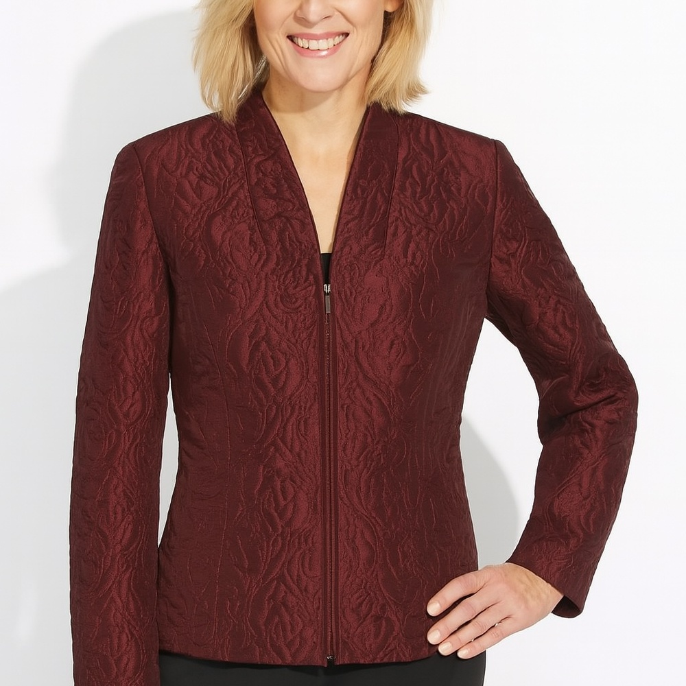 Dana Buchman Metallic Quilted Burgundy Jacket  Winter Wear.